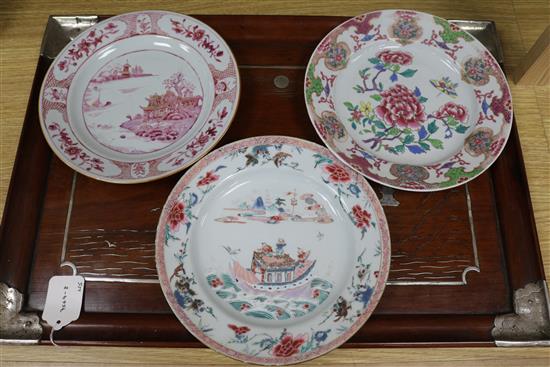 Eight Chinese export plates and dishes largest diameter 23cm
